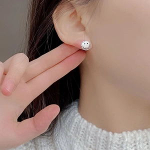 Minimalist 925 sterling silver smiley face stud earrings with a matte brushed finish