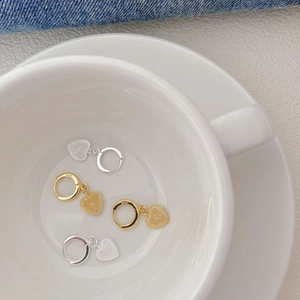 S925 sterling silver heart hoop earrings in gold and silver finishes, minimalist style