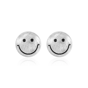 S925 sterling silver cartoon smiley face stud earrings with brushed texture finish