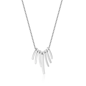 S925 sterling silver geometric fan-shaped tassel necklace with sleek vertical bars
