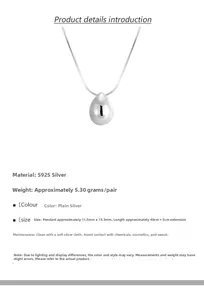 Détail du pendentif goutte en argent S925 avec dimensions et finition miroir polie