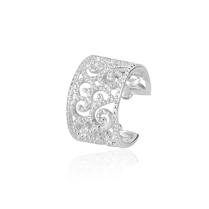 Hollow vine pattern S925 sterling silver ear cuff with mirror reflection on white background