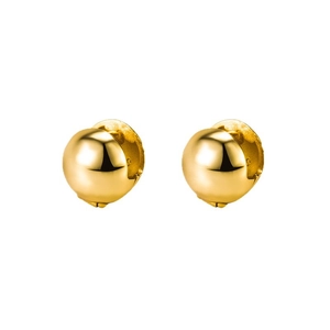 Élégantes boucles d'oreilles boules dorées avec finition poli miroir sur fond blanc