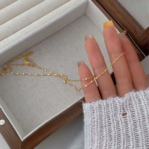 Minimalist S925 sterling silver geometric square link necklace in elegant gold finish