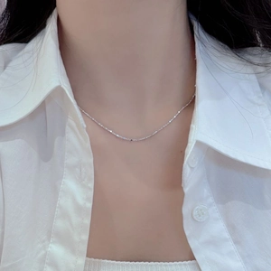 Elegant S925 sterling silver minimalist shimmering geometric link necklace for women