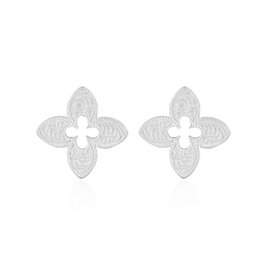 Minimalist S925 sterling silver clover stud earrings with intricate vine leaf embossing