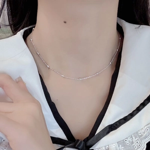 Short S925 sterling silver beaded choker necklace featuring delicate round beads for women