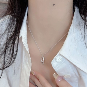 S925 sterling silver minimalist necklace with a matte swirl leaf pendant for women