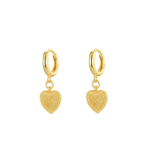 S925 sterling silver heart hoop earrings with gold plated frosted finish and bead trim