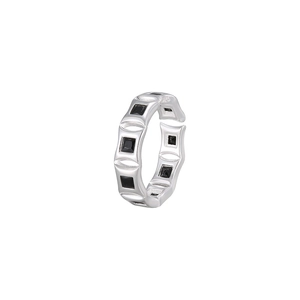 S925 sterling silver open ring with square black zircons in a geometric design