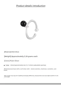 Detailed view of S925 silver ring with black onyx bead and adjustable open band