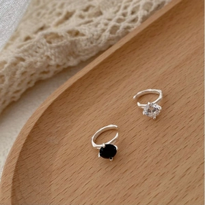 Minimalist S925 sterling silver hoop earrings with black and white zircon stones