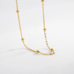 S925 Sterling Silver Beaded Choker Necklace For Women Minimalist 18k Gold Plated Round Bead Chain Jewelry Gift