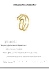 Macro detail of S925 sterling silver double-layer open ring with gold plated finish