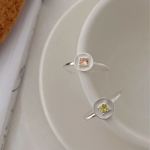 Elegant S925 sterling silver open rings with champagne and yellow cubic zirconia stones