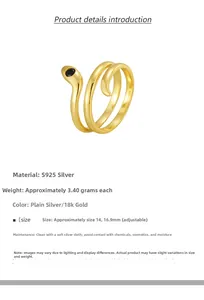 Detailed close-up of S925 sterling silver snake ring with black gemstone eyes