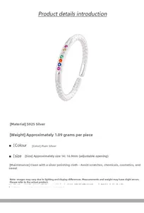 Macro view of S925 silver rainbow zircon ring with grainy texture and adjustable band