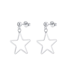 Minimalist S925 sterling silver hollow star drop earrings with polished sphere studs