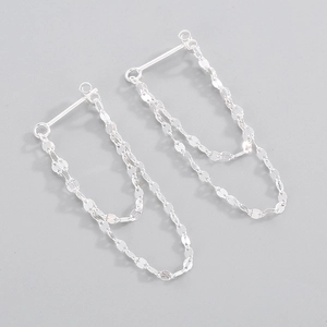Elegant S925 sterling silver double chain tassel stud earrings with a shiny finish