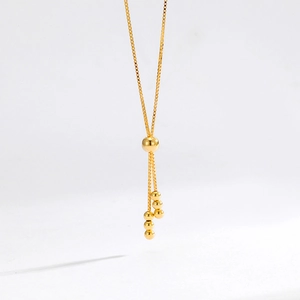 Collana regolabile in argento 925 con pendenti a nappa e perline dorate lucide