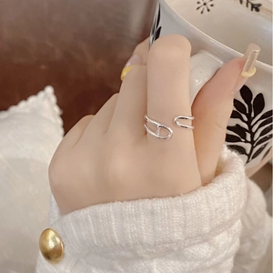 Minimalist S925 sterling silver double layer open ring with anchor link design