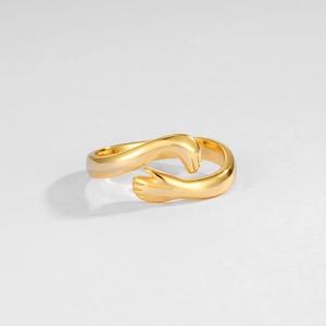Bague Ouverte en Argent Sterling 925 Mains qui s'Embrassent pour Femmes Bague Ajustable Minimaliste Forme de Main Cadeau Bijoux