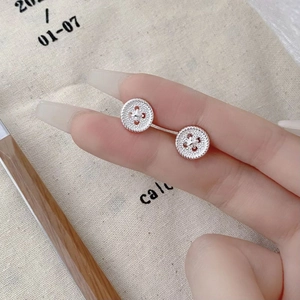 Vintage 925 Sterling Silver Button Stud Earrings For Women Retro Geometric Round Earring With Twisted Rope Border Jewelry