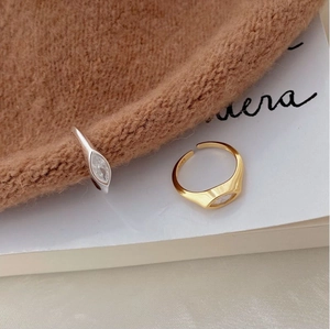 S925 sterling silver adjustable open rings with marquise cut zircon in gold and silver