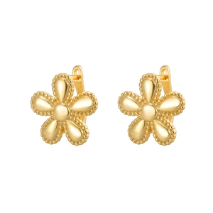 Minimalist S925 sterling silver golden flower stud earrings with milgrain petal edges