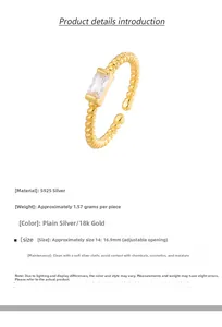 Macro dell'anello a treccia in argento S925 con zircone rettangolare e design regolabile