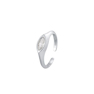 S925 sterling silver marquise cut zircon open ring with adjustable minimalist band