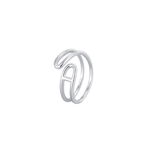 Minimalist S925 sterling silver double-layer open ring with geometric H-shaped design