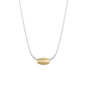 Minimalist S925 sterling silver necklace with matte gold oval olive bead pendant