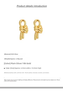 Detailed view of S925 silver double-layered knotted studs with dimensions 6.5x14.5mm