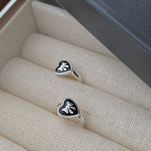 925 Sterling Silver Heart Bowknot Hoop Earrings For Women Black Enamel Drip Oil Sweet Cool Fashion Jewelry Accessories
