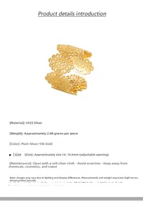 Detail specifications of S925 silver hollow lace ring with adjustable open band