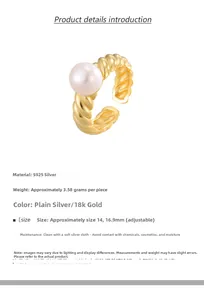 Detail showing S925 sterling silver twist ring with a round white natural pearl