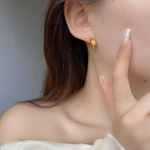 French minimalist gold knot double layer stud earrings in polished S925 sterling silver