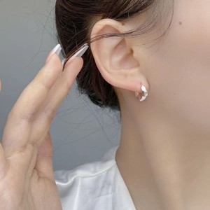 Minimalist S925 sterling silver hoop earrings with white enamel and clear zircon gem