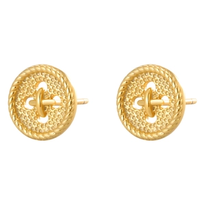 Retro 925 sterling silver button stud earrings with gold plating and rope texture edges