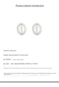 Détails des boucles d'oreilles en argent S925 avec nacre blanche et dimensions 9,5x11,5mm