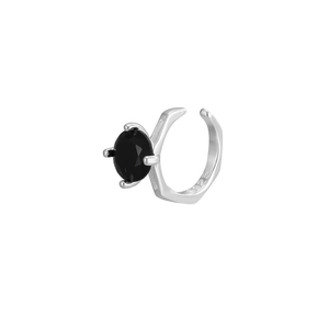 Minimalist S925 sterling silver ear cuff featuring an oval black gemstone in 4-prong setting