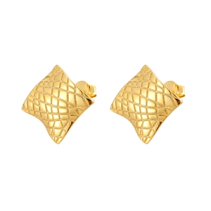 Boucles d'oreilles carrées géométriques en argent S925 doré avec motif matelassé