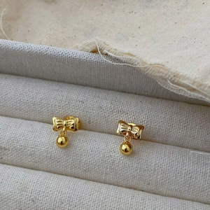 Minimalist 925 Sterling Silver Bowknot Stud Earrings Sweet Gold Silver Plated Bow Bead Earrings For Women Delicate Jewelry