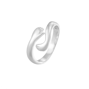 Bague mains qui s'enlacent minimaliste en argent sterling S925 avec finition polie