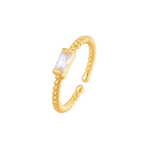 Elegante anello a treccia dorato regolabile con pietra di zirconia rettangolare
