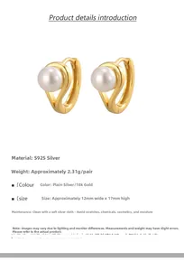 Detail of S925 silver 18k gold earrings with natural freshwater pearls and dimensions