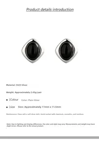 Dettagli tecnici degli orecchini in argento S925 con onice nera, misura 11mm x 11,5mm