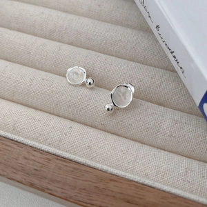 French retro S925 sterling silver geometric stud earrings with pearl drop on display box
