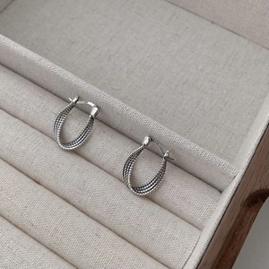Unique Design S925 Sterling Silver Twisted Braided Hoop Earrings Vintage Retro Distressed Silver Ear Buckle Jewelry For Women